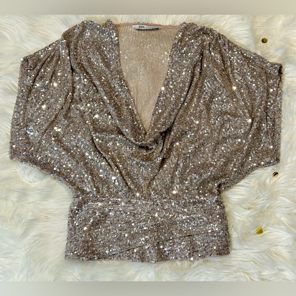Zara Cowl Neck Sequin Top